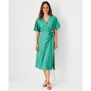 Ann Taylor Woman’s Petite Green Tie Waist Wrap Midi Dress-‎ Size 8P